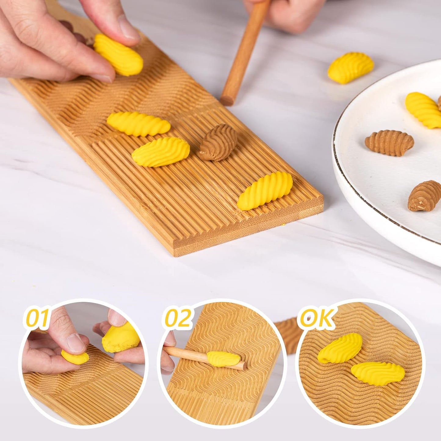 Gnocchi Board Hand Crafted Gnocchi Paddle with Garganelli Stick Maveite Cavatelli Pasta Maker Pasta Board Gnocchi Ridges Roller Natural Bamboo Kitchen Gadgets Tools