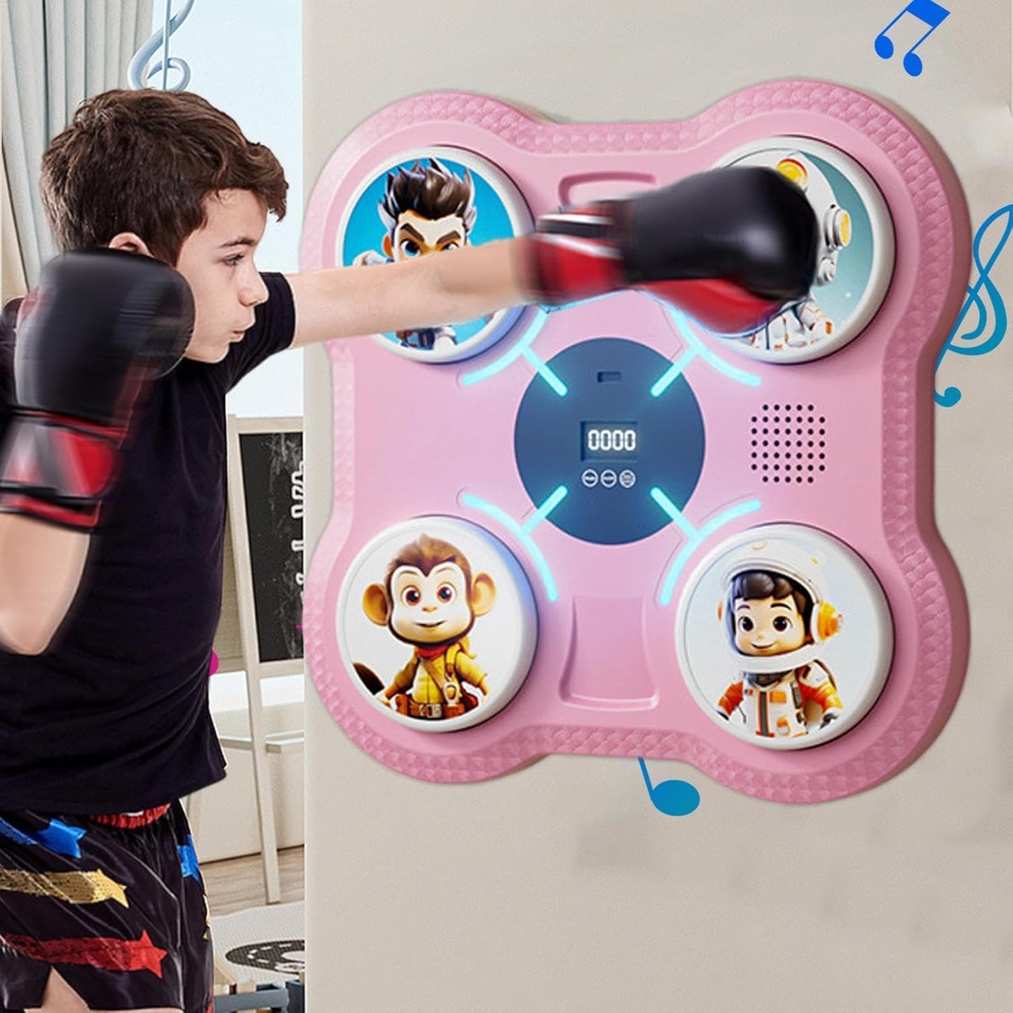 Music Boxing Machine, Smart Punching Target Toys with Gloves, Wall-Mounted Boxing Workout Equipment for Kids and Teens, Interactive Boxing Toy for Stress Relief and Exercise Fitness Training Gear