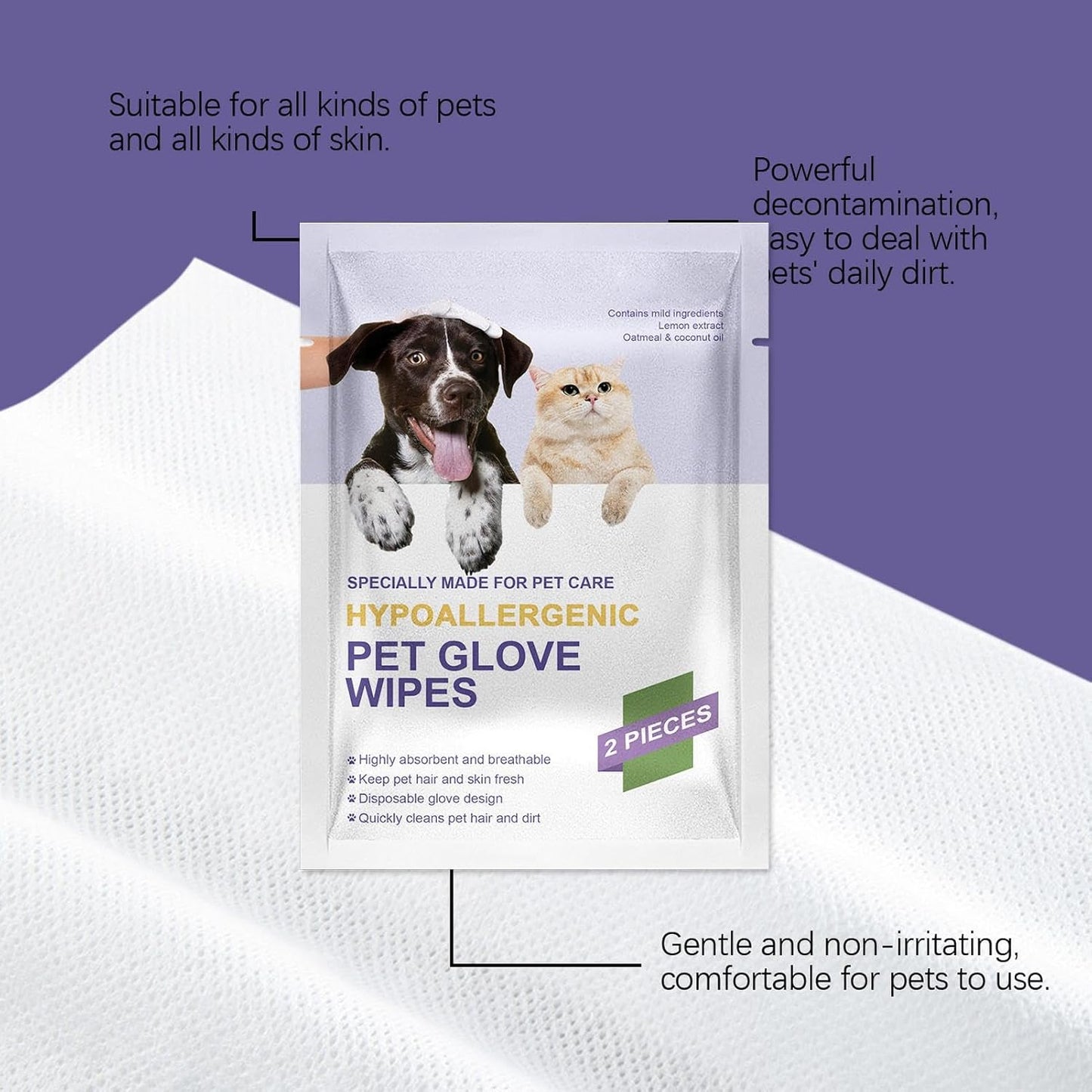 Pet Cleaning Gloves - Cat Washing Gloves | Cat Cleaning Deodorizing Wipes | Nourishing Waterless Portable Grooming Tool for Daily Routines Hygiene Home Cleanliness Bathing Removing Shedding Hair