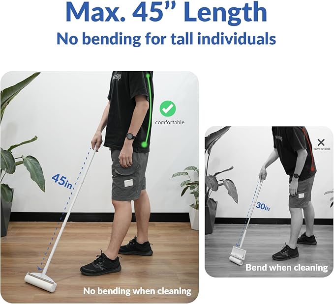 Large Lint Rollers for Carpet, Sticky Rollers for Floor DELOMO 9.45 in with 3 Extendable Handle,Long Handle Sticky Mop for Cleaning Carpets, Cars, Clothing, and Pet Hair