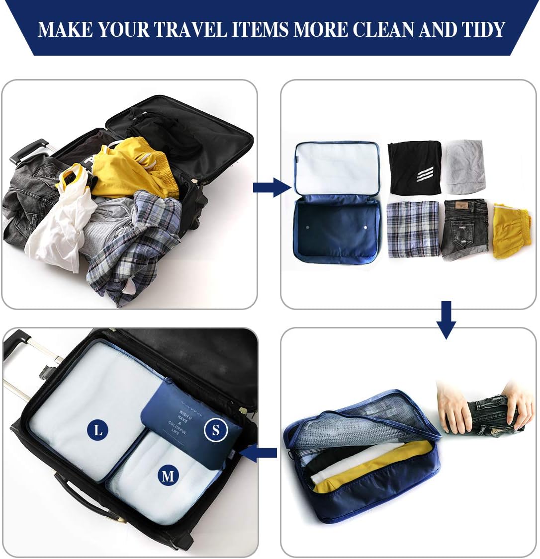 5Set/7Set Travel Luggage Packing Organizers Durable Packing Cubes with Laundry Bag and Shoe Bags