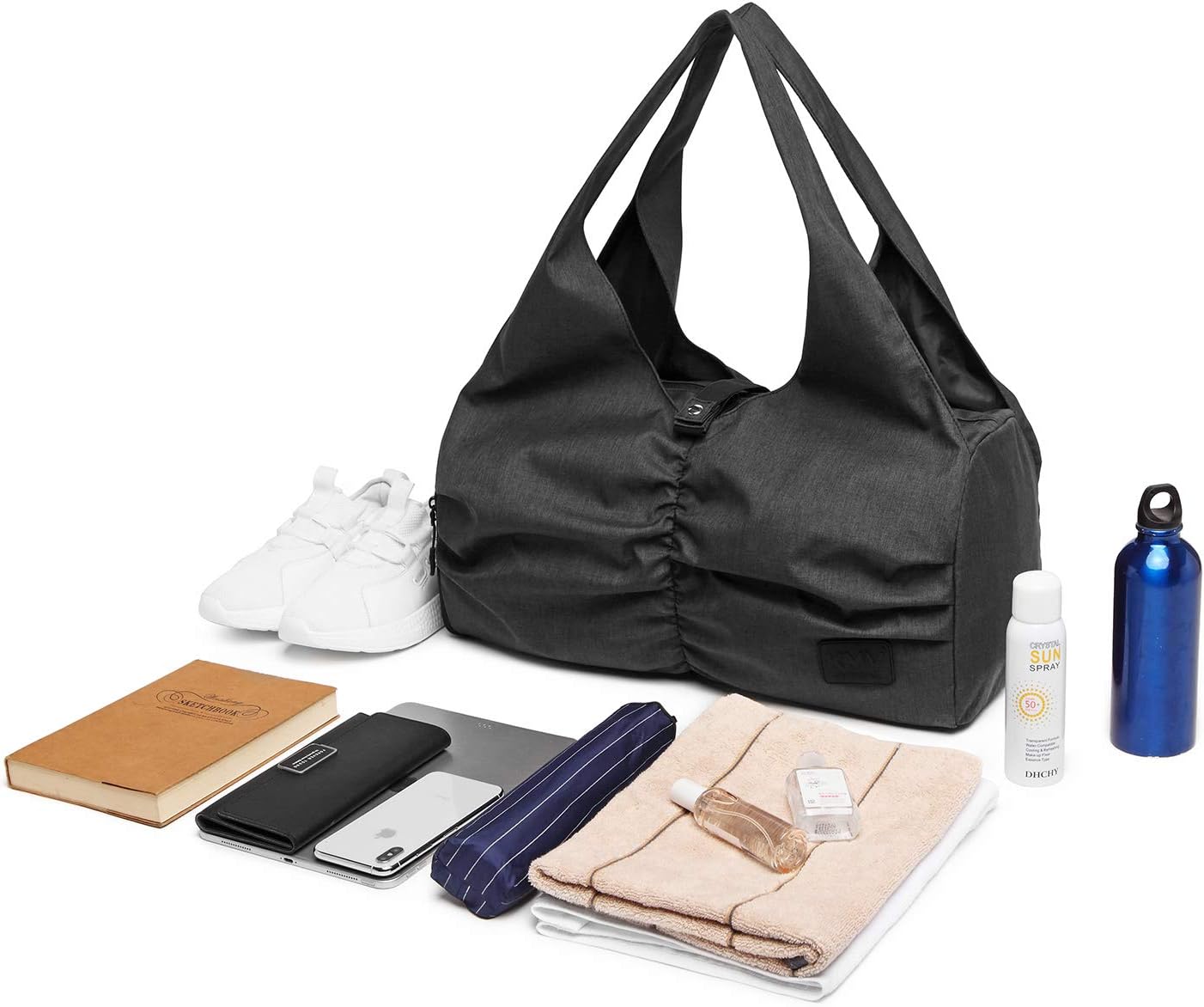 Travel Yoga Gym Bag for Women, Carrying Workout Gear, Makeup, and Accessories, Shoe Compartment and Wet Dry Storage Pockets(Medium,Black)