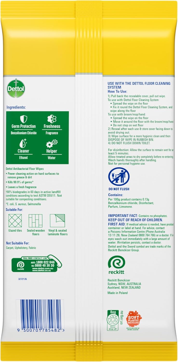 Dettol Antibacterial Floor Cleaning Wipes Lemon & Lime (25 Pack)