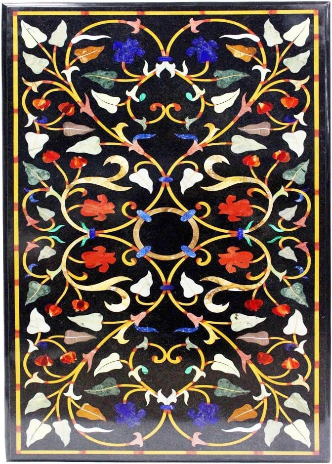 crafts look Handmade Work Black Marble Inlay Dining Table Top