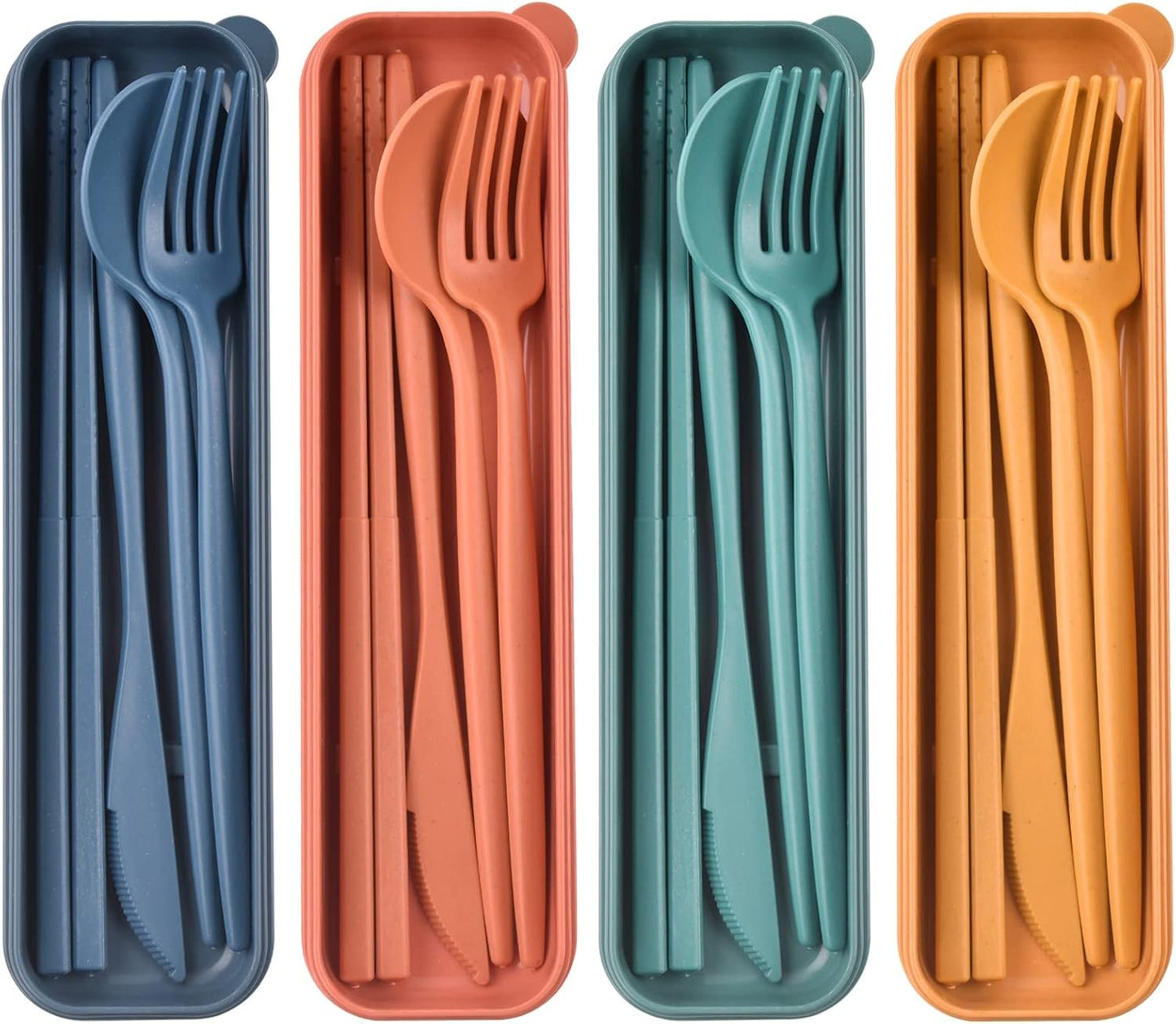 Travel Cutlery Set with Case, Plastic Cutlery Set, Reusable Utensils Set with Case, Portable Camping Cutlery Set for Lunch Box School Office Picnic Travel or Daily Use (4 Colors)