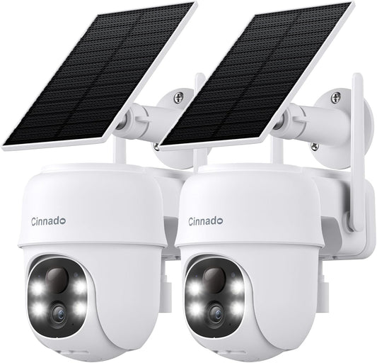 2K Cameras for Home Security-2.4G WiFi Outdoor Camera Wireless Solar/Battery Powered with solar panel, 360° Viewing, AI Human Detection, Color Night Vision, with SD Storage, Works with Alexa(2 Pack)
