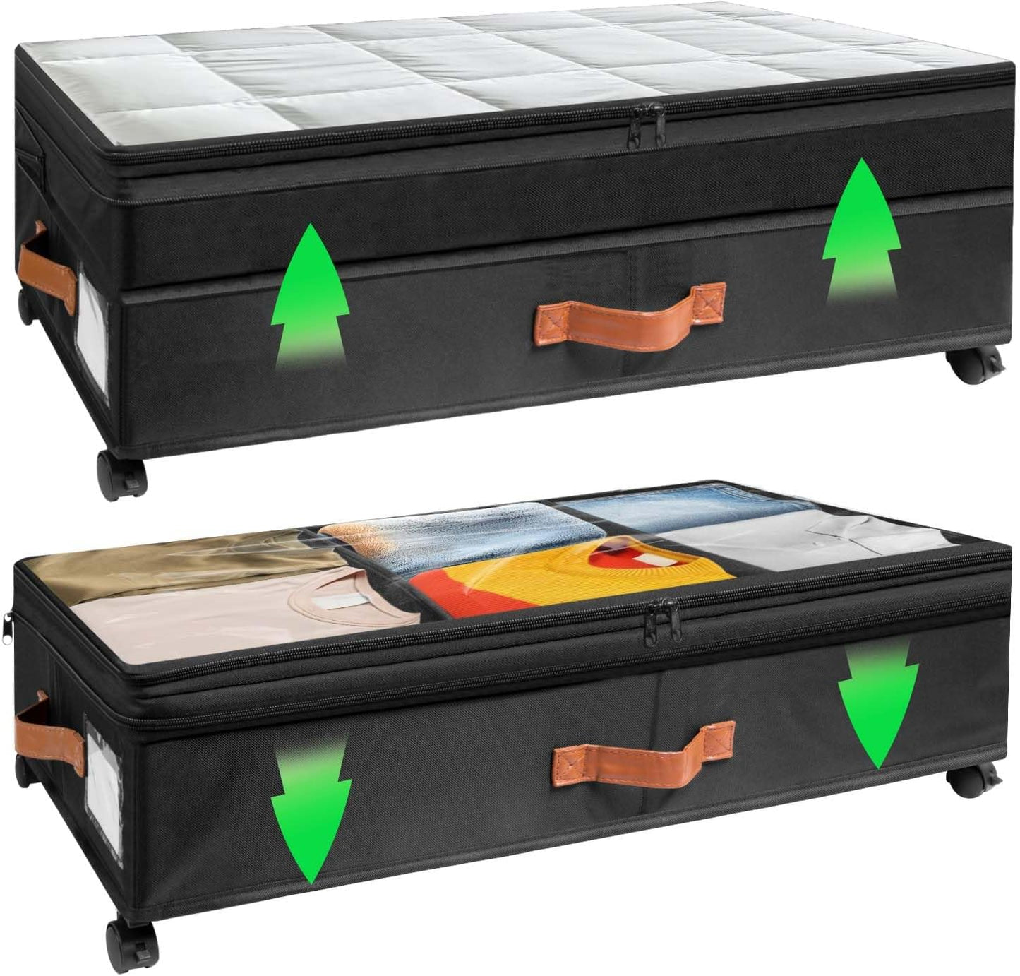 2Pack Under Bed Storage with Wheels, Scalable Under Bed Shoe Storage Containers, Clothes Organizer & Bedroom Furniture Organizers,Foldable Home Storage Bins for Bedroom Organization