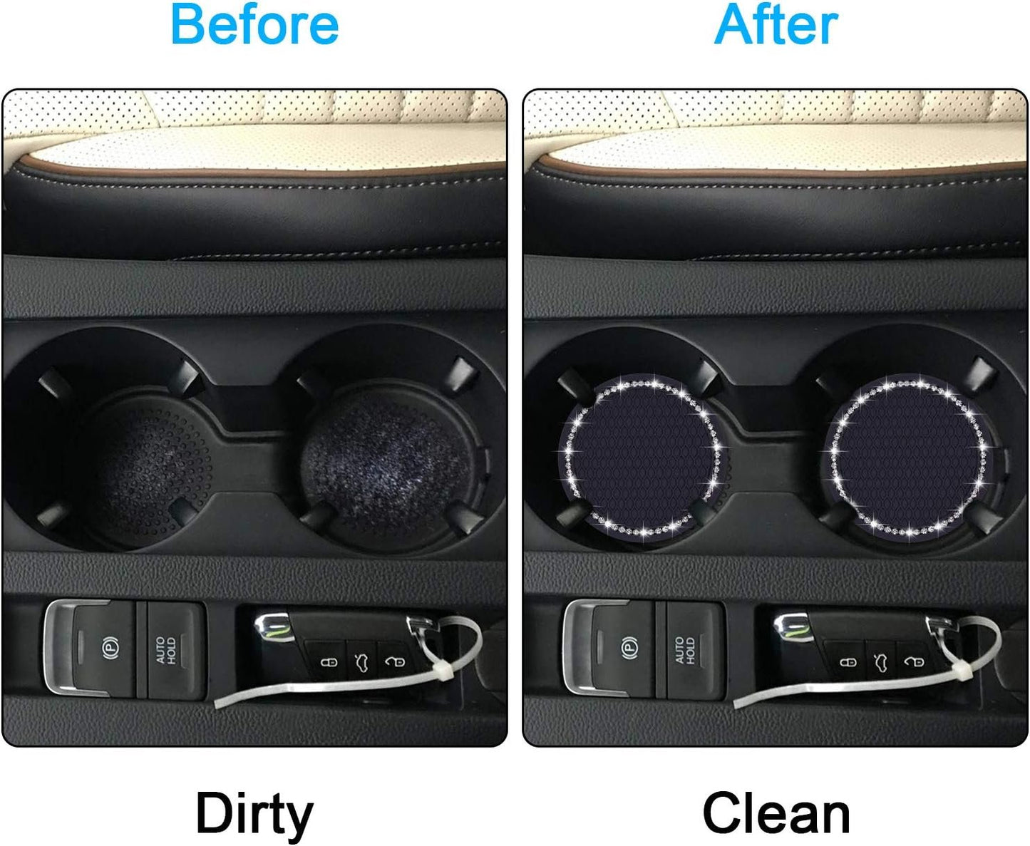 Bling Car Coasters, Wisdompro 4 Pack PVC Car Cup Holder Insert Coaster - Anti Slip Universal Vehicle Interior Accessories Crystal Glitter Cup Mats for Women and Men(2.75" Diameter, Black)