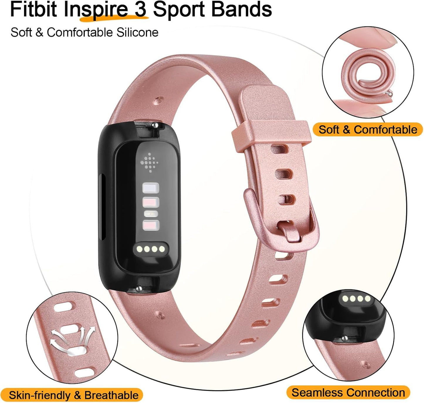 8 Pack Compatible with Fitbit Inspire 3 Bands for Women Men, Sport Silicone Adjustable Replacement Straps for Fitbit Inspire 3 Fitness Tracke