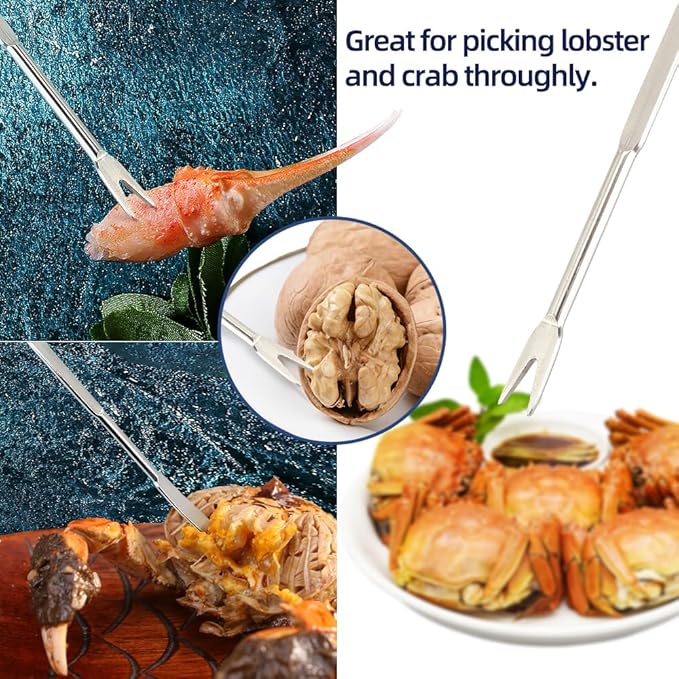 Crab Leg Crackers and Tools Set of 8, 27Pcs include 8Crab Crackers,8Lobster Shellers,8Crab Leg Forks/Picks,2Seafood Scissors& Storage Bag Heavy Duty