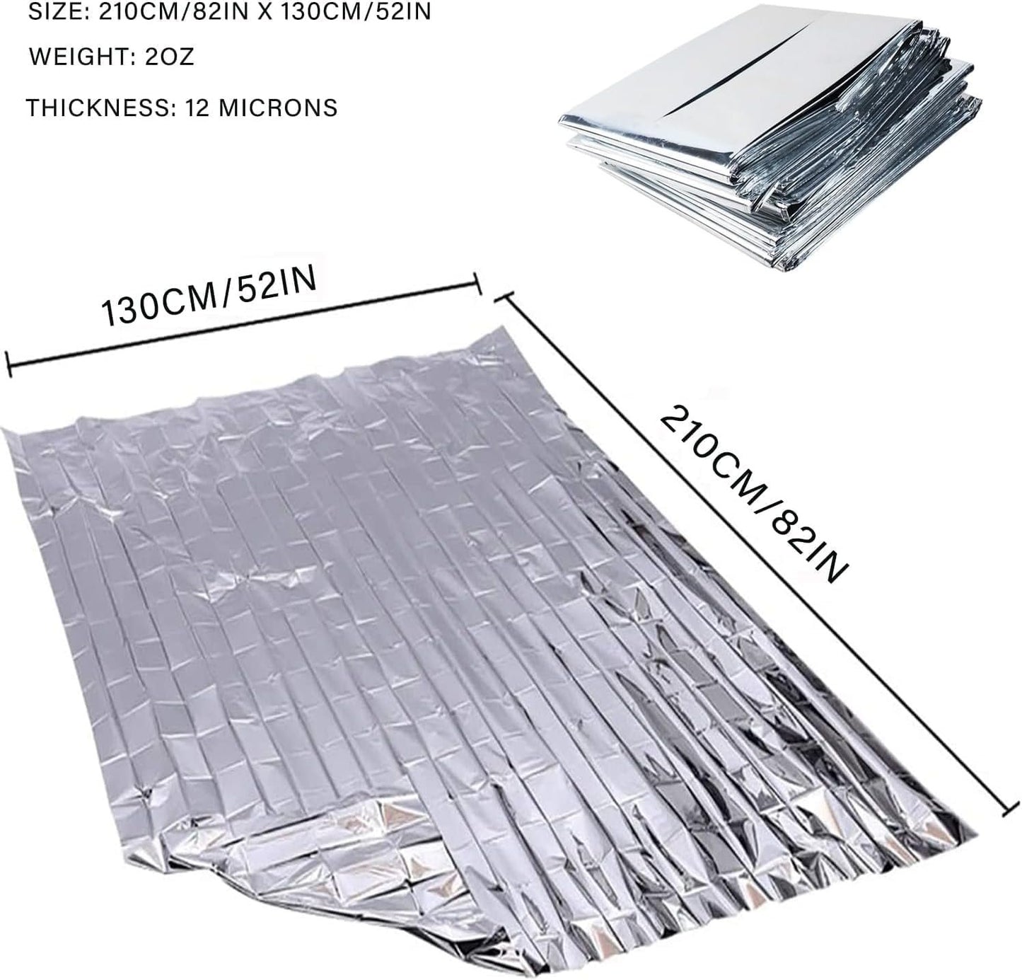 Emergency Foil Blanket, (10 Units in Pack). Survival Blankets,First Aid. Silver Foil Reflective Blanket Pack for Cold Weather Outdoor Camping Hiking, Shelter, Marathons and Protection