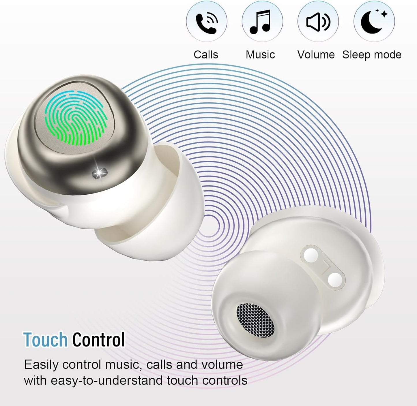 Sleep Earbuds Bluetooth 5.4 Sleep Headphones in Ear, Wireless Earbuds for Design Side Sleeper, 47H Playtime Noise Cancelling Ear Buds, Clear Calls, IPX7 Waterproof Light-Weight Earphones, Bee White