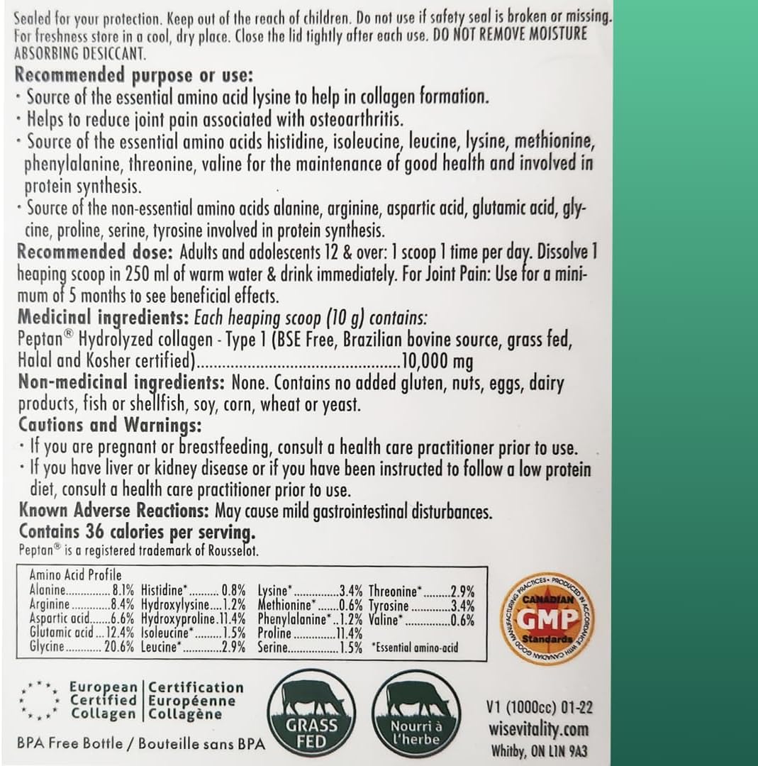 Wise Vitality Collagen Protein Powder | Type 1 & 3 Hydrolyzed Peptides for Skin, Hair, Nails & Bones | 425g Unflavored | Keto-Friendly, Non-GMO, Gluten-Free
