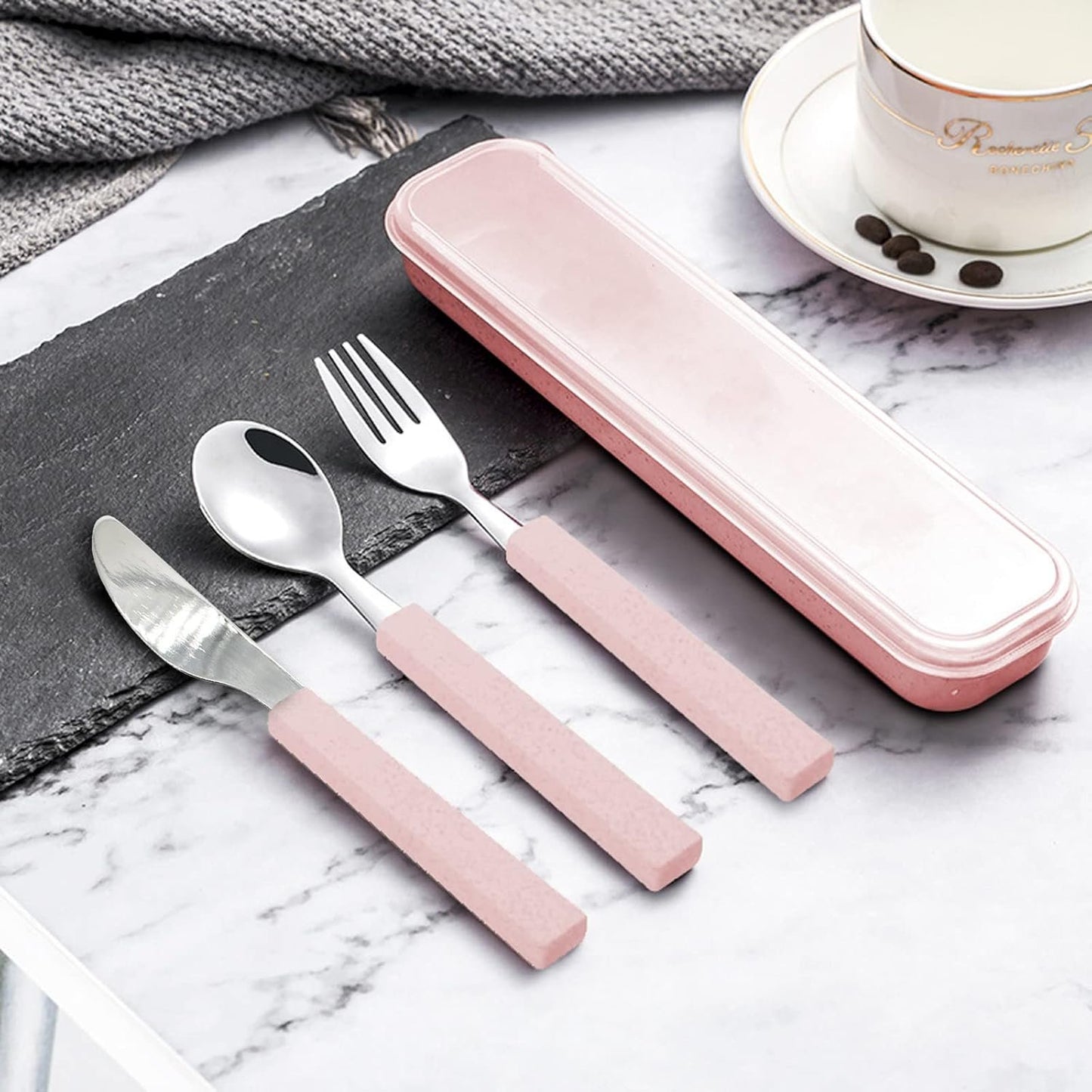 VANRA 3-Piece Children Utensils Set 18/10 Stainless Steel Child Flatware Set Silverware Knife Spoon Fork Set with Travel Case for Kids Lunch Box