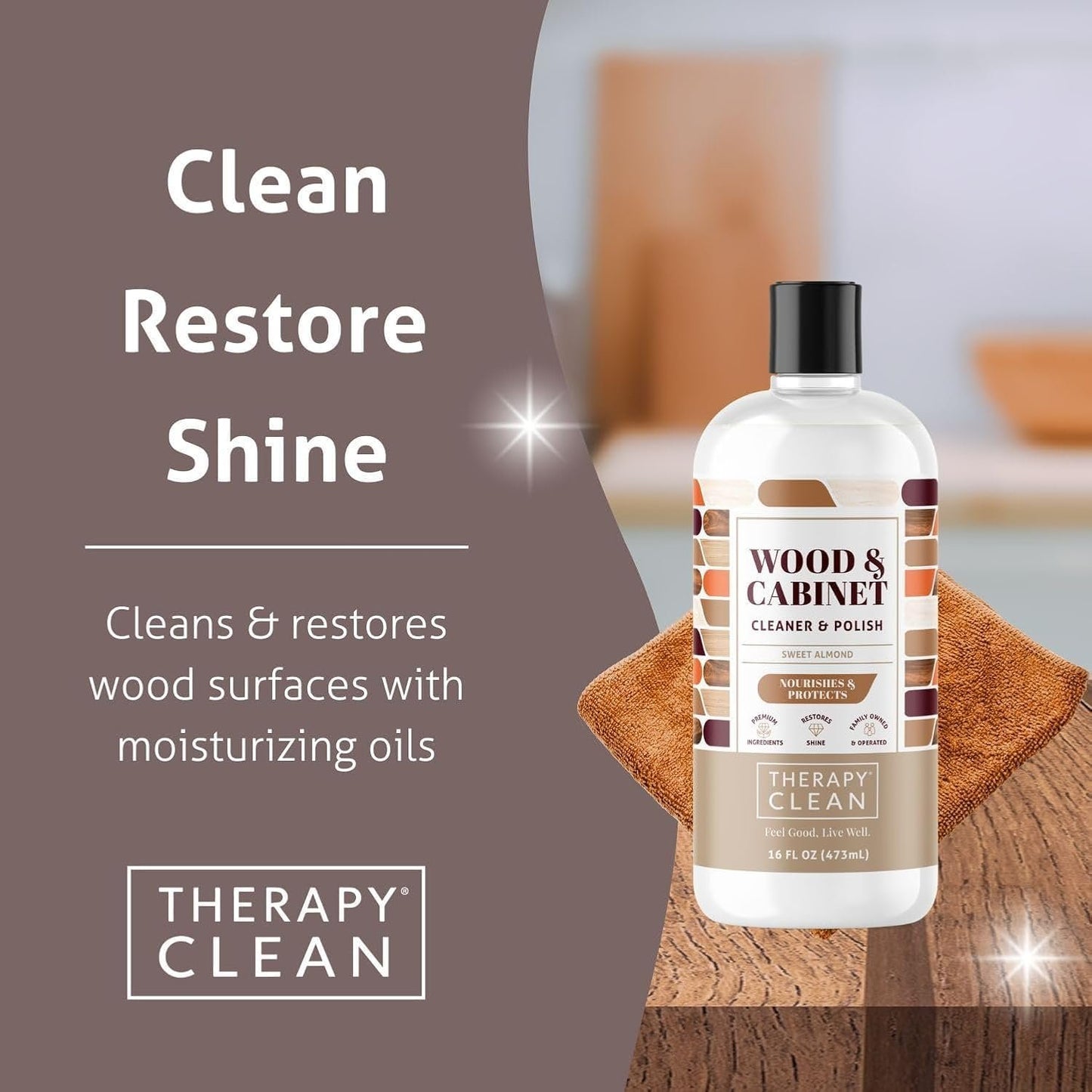 Therapy Clean Home Essentials Bundle - Cleaning Supplies Bundle Kit New Home - House Cleaning Kit - Household Gift Set - Stainless, Granite, Bathroom and Wood with Microfiber Cloths