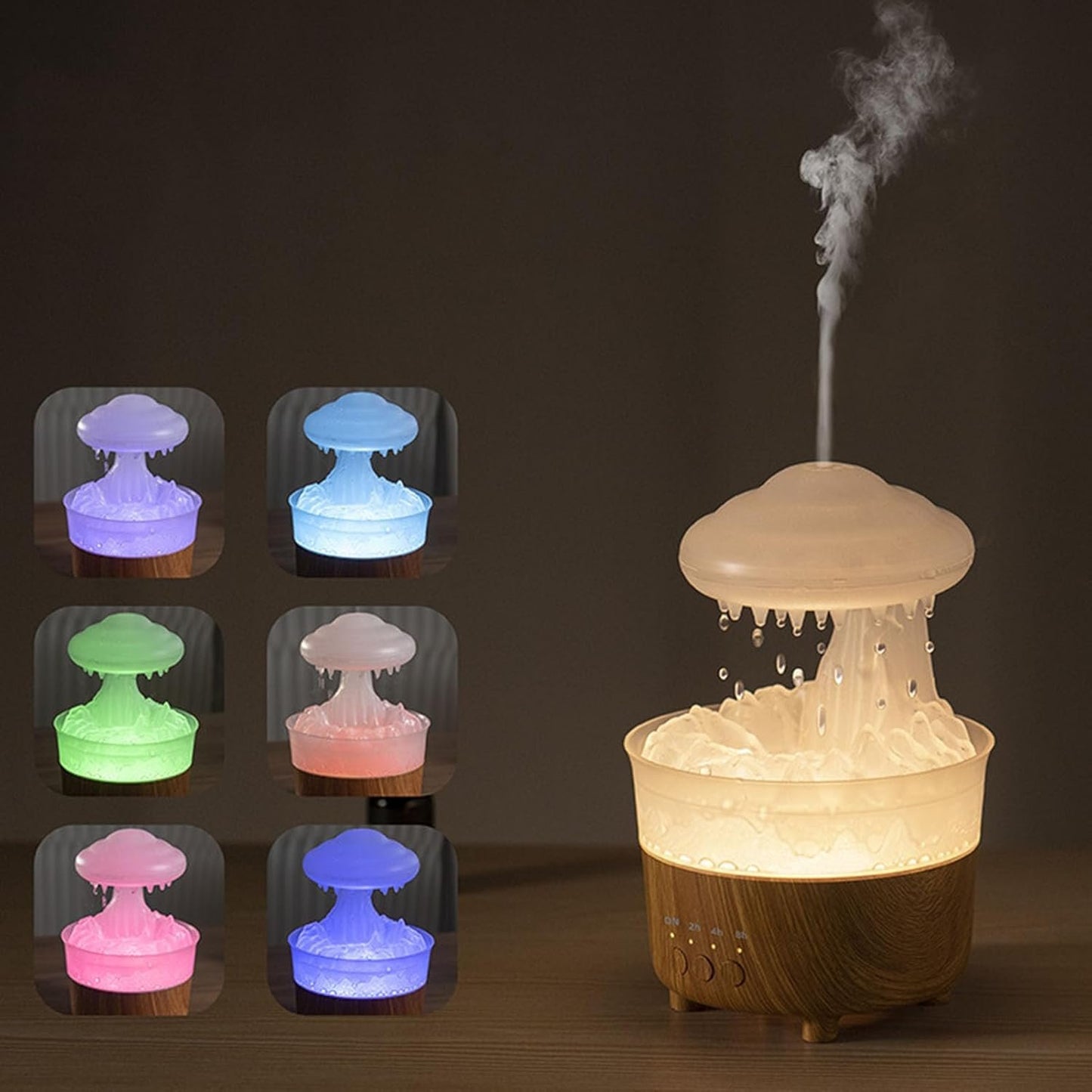 Rain Cloud Humidifier Water Drip, Aromatherapy Essential Oil Diffuser with 7 Colorful LED Lights, Remote Control, Desktop Mushroom Oil Diffuser Gift for Sleeping Relaxing (Wood