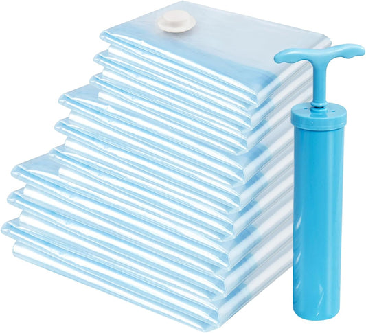 9 Packs Vacuum Compression Storage Bags with Travel Hand Pump, Space Saver Sealer Bags for Clothes, Bedding, Pillows, Scarfs, Blankets Storage, Multifunctional Vacuum Sealer Airtight Organization Bags