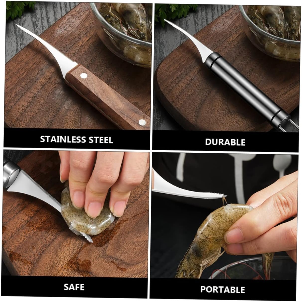 SOLUSTRE 2 Set Taglia Gamberetti Gadget da Cucina Dispositivo di Rimozione Utensile Strumento da Cucina Attrezzo Apri Gamberetti Lama di Gamberi Acciaio Inossidabile 2 Pezzi*2