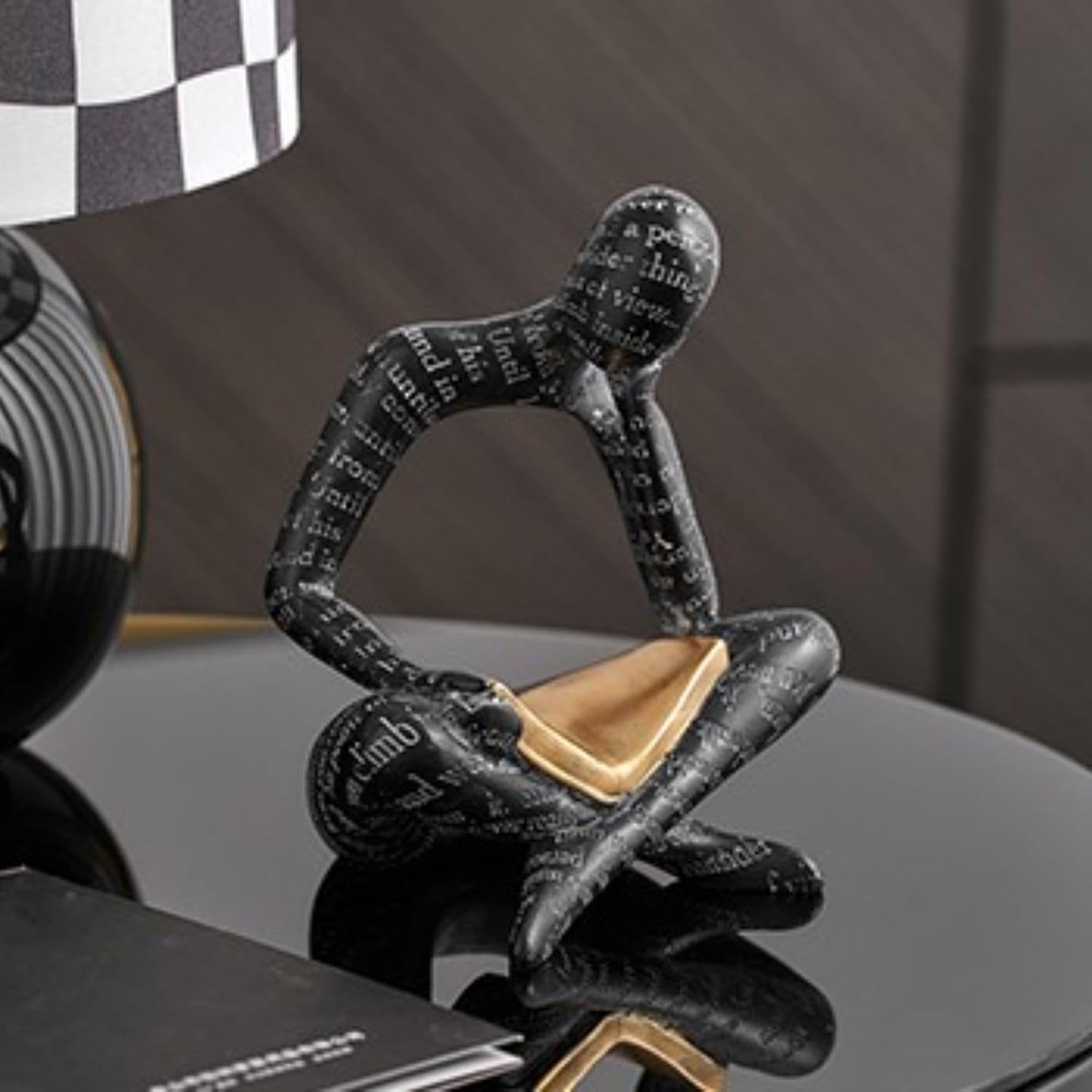 Home Decor Pulp Reading Thinker Statue Aesthetic Sculpture Room Decor Modern Abstract Decoration on Shelf Table Desk for Living Room Office Bedroom (Black)