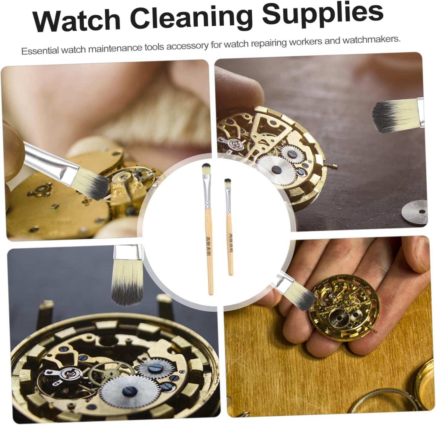 Cabilock 2Pcs Watch Movement Cleaning Brush Soft Bristles for Parts Maintenance Essential Repair Tools for Watchmakers and Enthusiasts