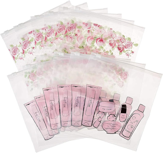 MIAMICA Pink 12-Piece Set 12 Quart-Size Bags Packing Organizers with Zipper Closure
