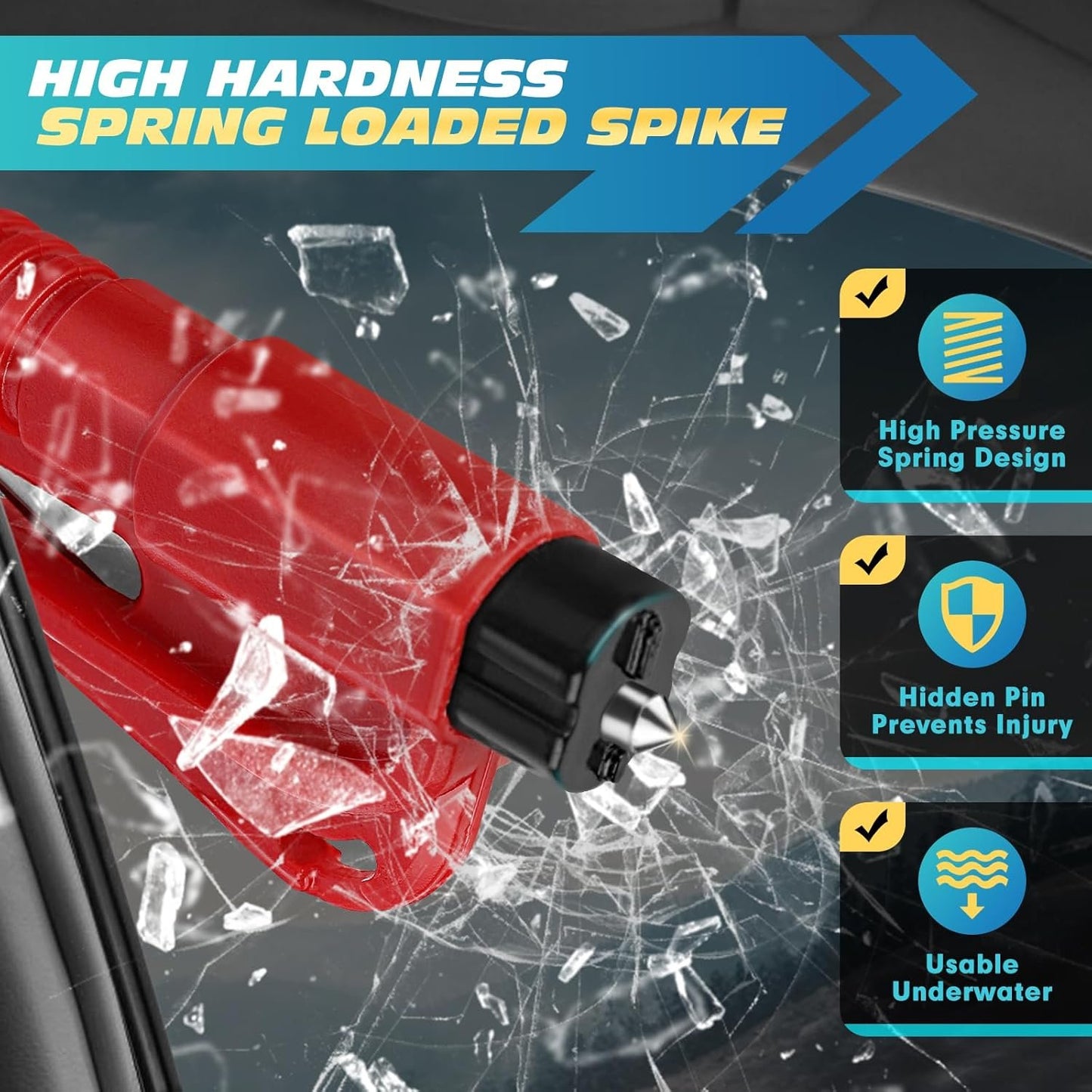 NINEMAX Car Window Breaker Seatbelt Cutter, Pack of 8 Glass Breaker Keychain, 3 in 1 Car Escape Tool Safety Emergency Hammer Window Punch Tool Underwater Rescue
