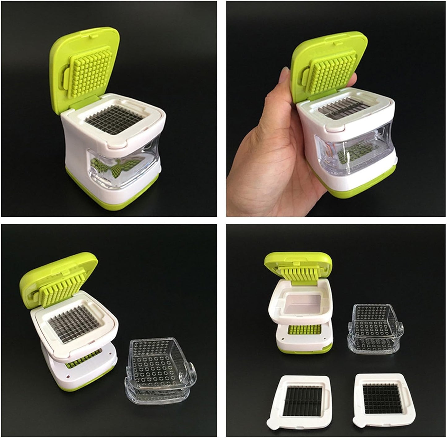 Coralpearl Garlic Ginger Press Cutter Mincer Chopper Crusher Slicer Grater Grinder Dicer Machine Food Aid in Plastic Stainless Steel with Silicone Peeler Kitchen Gadget Green Tool Set (Cube)