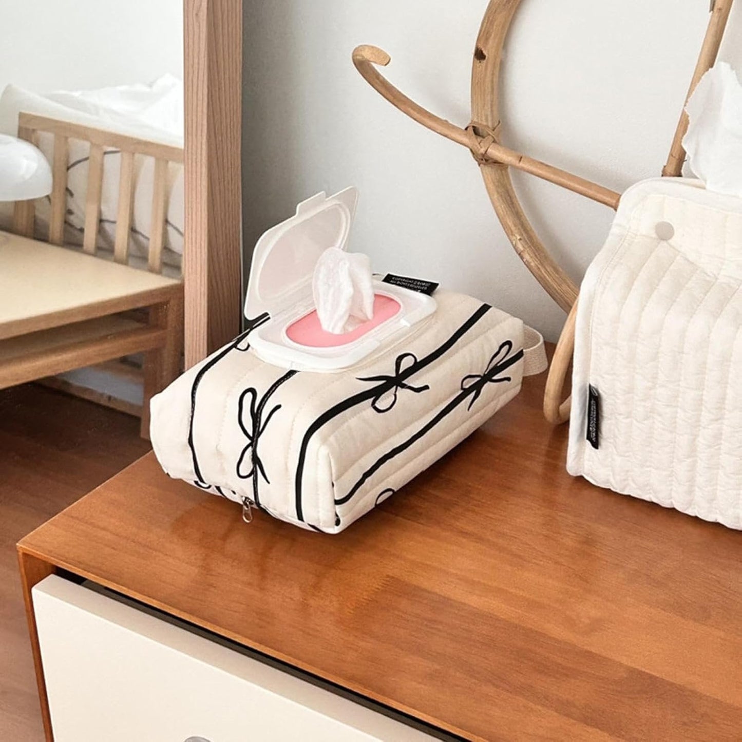 Wet Wipe Holder Bag | Wipe Container Dispenser Storage Bag | Travel Wet Wipe Pouch, Cotton Bag Baby Wipes Container, Bow Stripes Storage Organizer, Baby Wipe Case