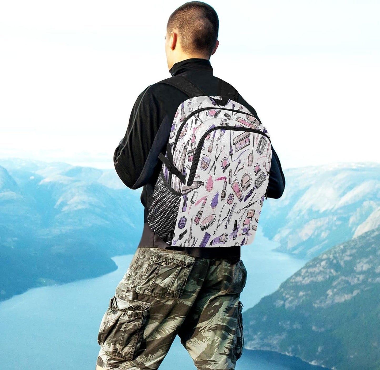 Blueangle Hairdressing Gear Pattern Backpack Lightweight Foldable Travel Camping Hiking Outdoor Sports Waterproof Backpack (423), Hairdressing Equipment Pattern, 11.2*5.9*18.5in, Hairdressing Equipment Pattern, 11.2*5.9*18.5in