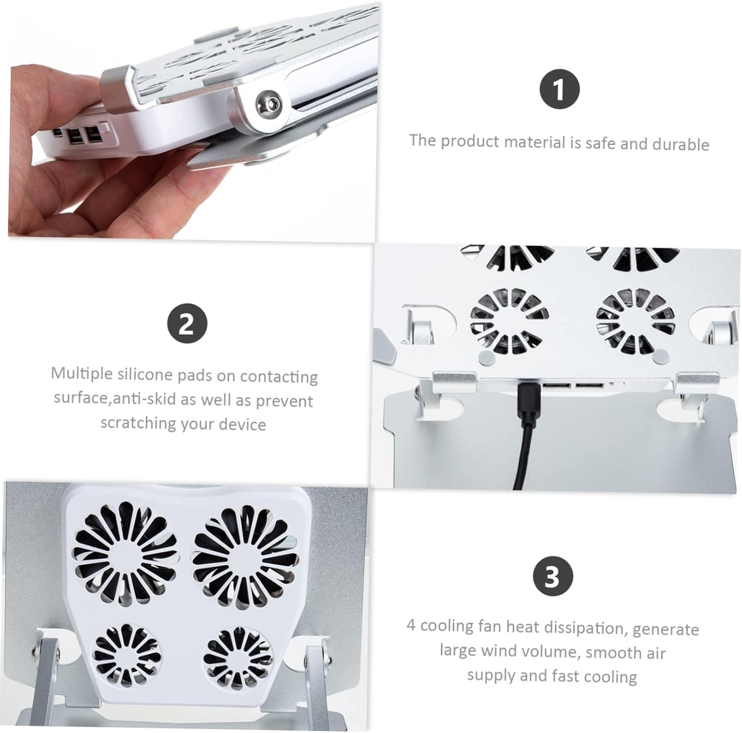LABRIMP 4 Adjustable Laptop Cooling Stand with Silent Fans Height Angle Adjustable Laptop Holder for PC Tablet and More Dual USB Ports for Charging Sturdy Design