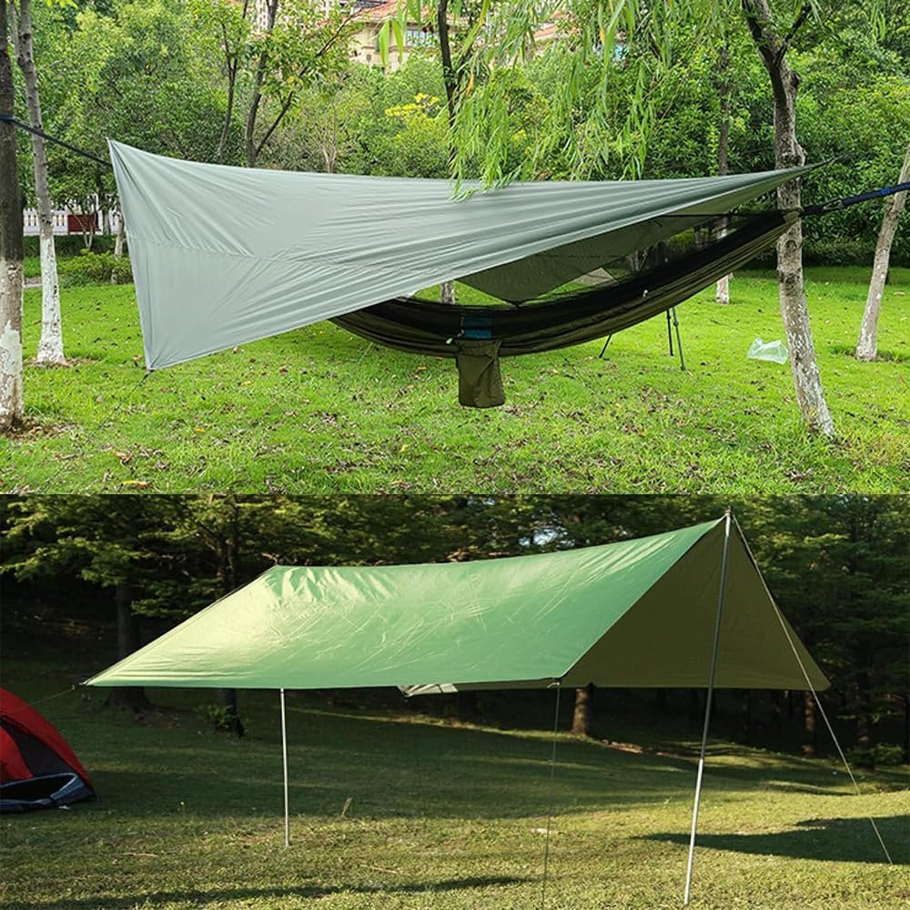 1Pcs 9.5ft*9.5ft Waterproof Tent Tarp Uv Protection with Pouch and Ultralight Hammock Tarps Waterproof Lightweight Camping Gear Haves for Outdoor Backpacking Survival Shelter (Army Green, 2.9m*2.9m)