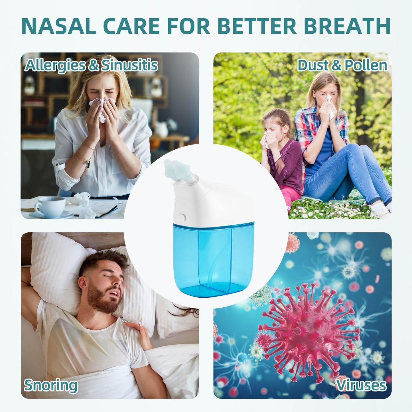 Nasal Irrigation System, Nasal Rinse Machine, Sinus Rinse Machine, Sinus Cleaner Machine with Water Tank & Waste Collection Tank - Nose Cleaner for Sinus,Sinus Adult,Allergy Relief - Blue