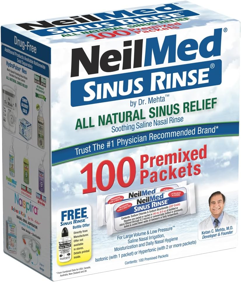 NeilMed Sinus Rinse All Natural Relief Premixed Refill Packets 100 Count (Pack of 1)