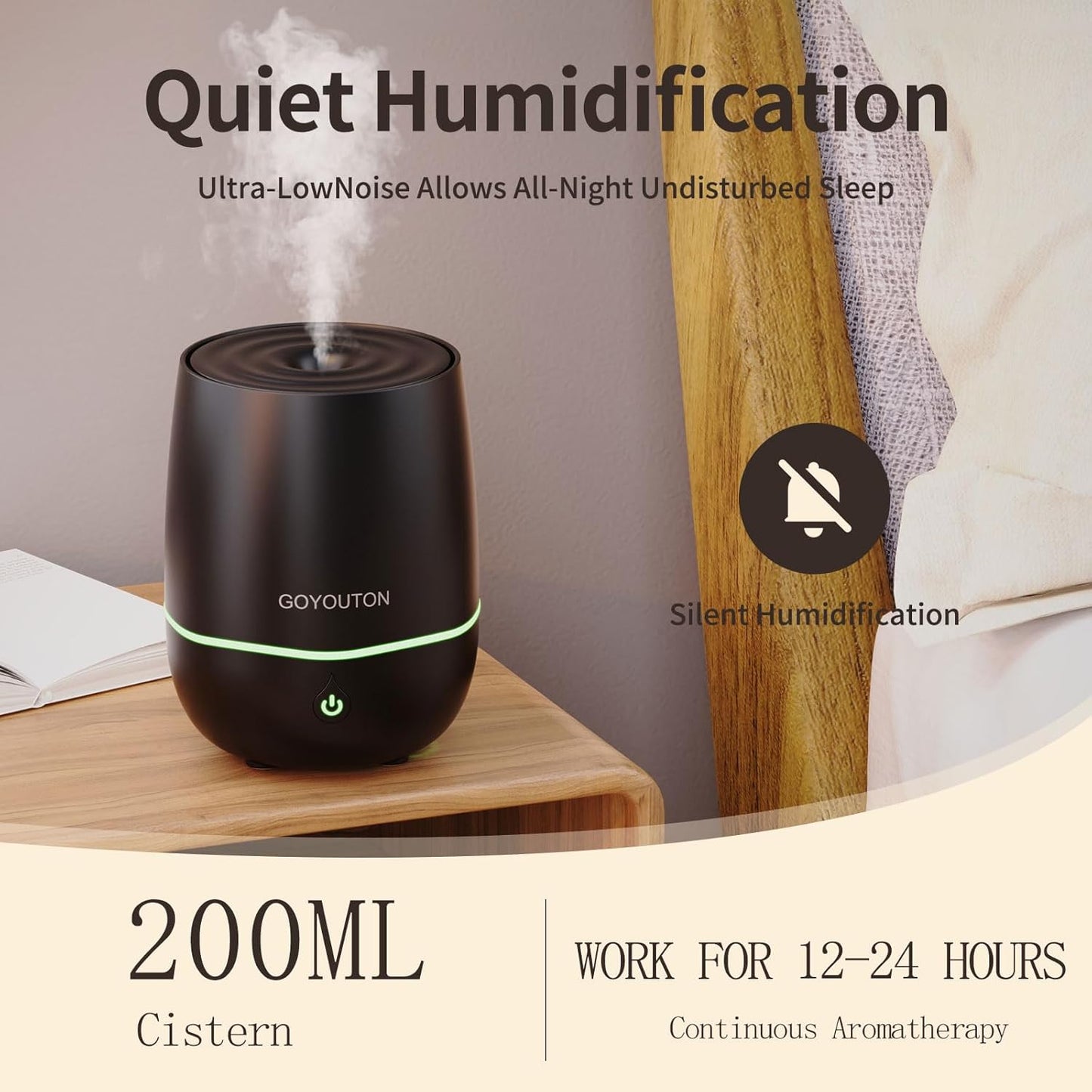 Essential Oil Diffuser, 200ML Diffusers for Home Scent Aromatherapy Diffuser Air Desk Humidifier Aroma Diffuser for Bedroom Room Office with 7 Color LED Lights Quiet Waterless Auto Shuts-Off (Black)