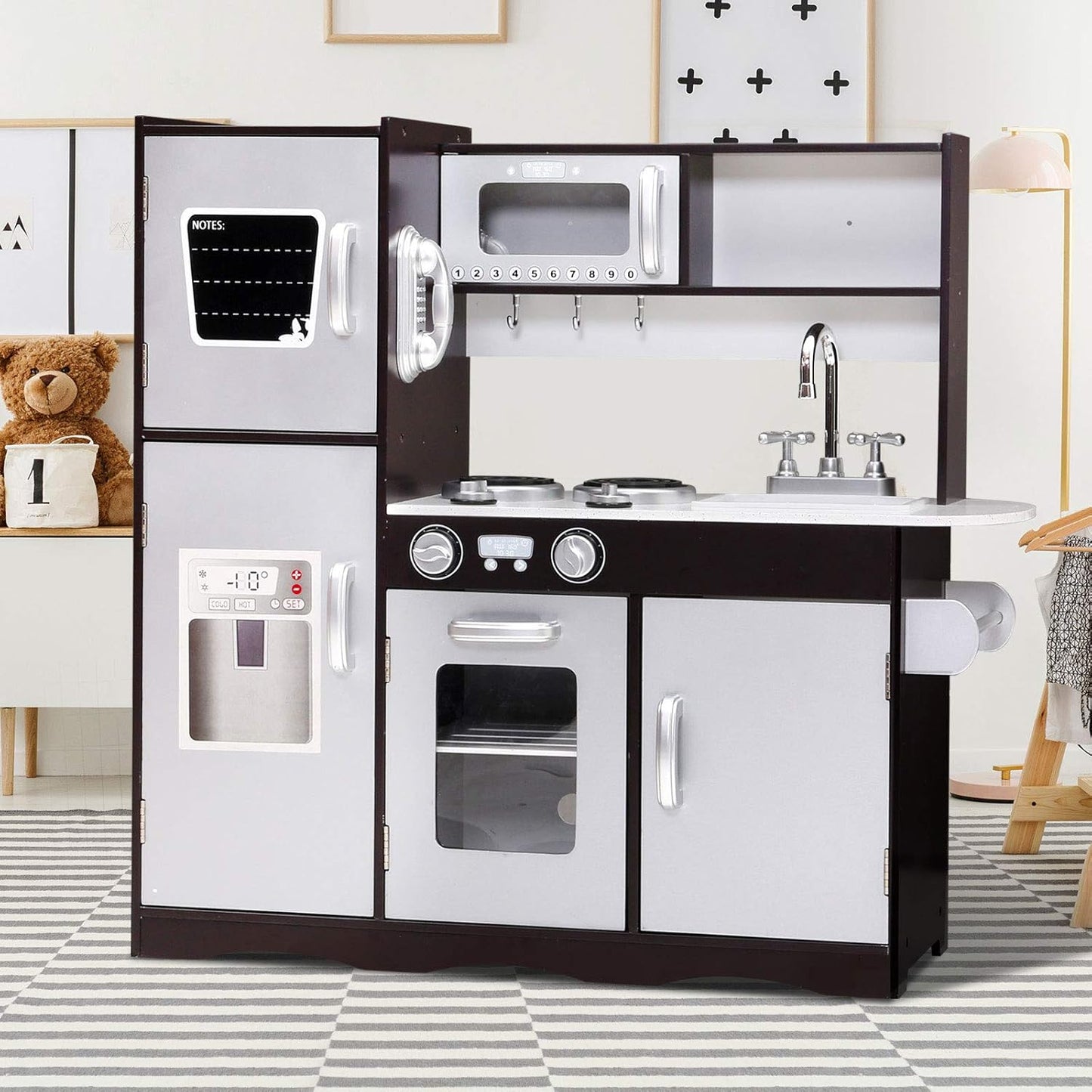 Keezi Kids Kitchen Set Pretend Play Food Playset Wooden Toys Mud Kitchens Children Cooking Cookware Sets Toy Home Cubby House Furniture for Boys Girls, Easy Cleaning White