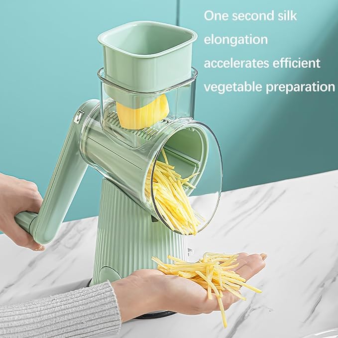 5 In 1 Rotary Cheese Grater Vegetable Slicer for Kitchen, Potato Ricer Microplane, Carrot Shredder Tool-Food Shredders with 5 Sets Interchangeable Blades And Strong Suction Base (Green)