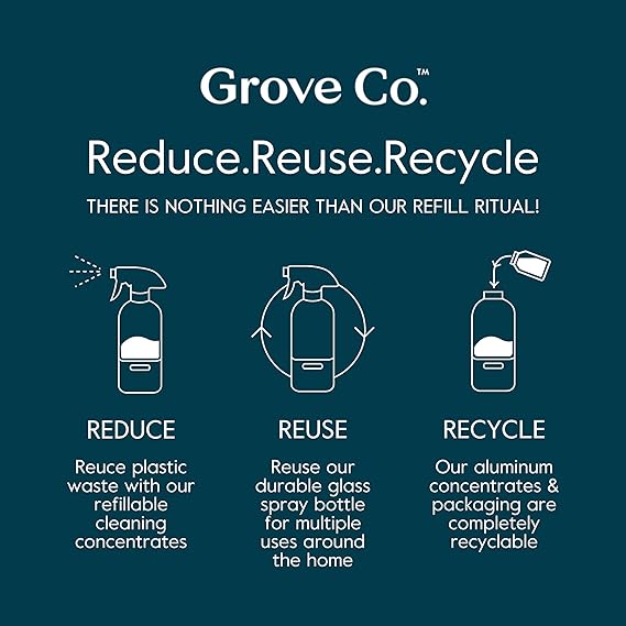 Grove Co. Glass Cleaner, Refill Concentrate (6 x 1 Fl Oz) Streak Free, Plant-based Household Cleaning Supplies, No Plastic Waste, Orange & Rosemary Fragrance, 3 x 2 Pack Refills
