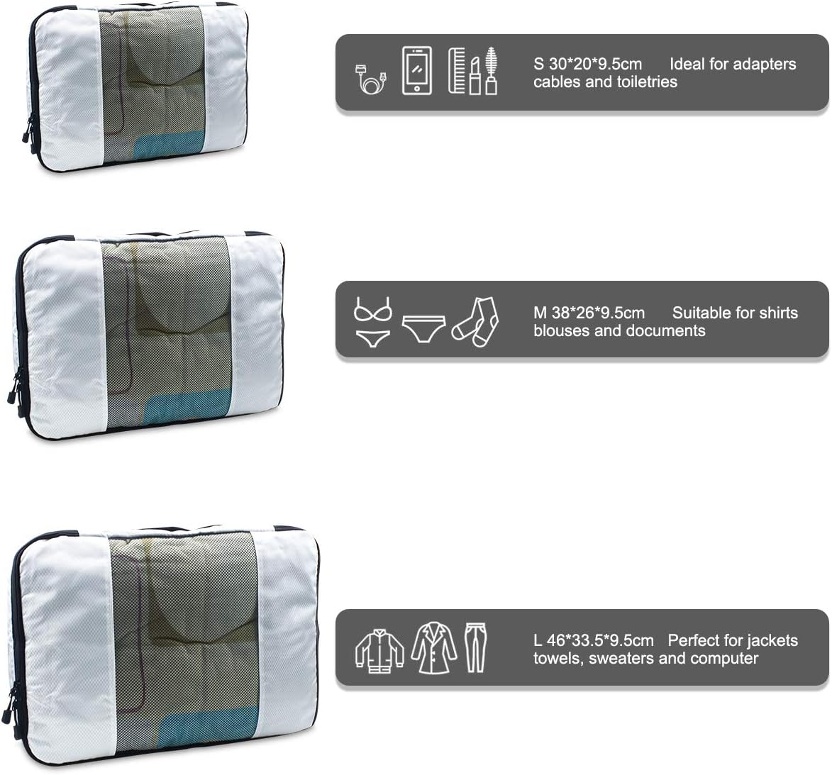 Suitcase Organizer Set of 6 for Suitcases, Travel Travel Organizer Bag Cubes, Perfect Travel Luggage Organizer Suitable for Travel/Business/Outdoor