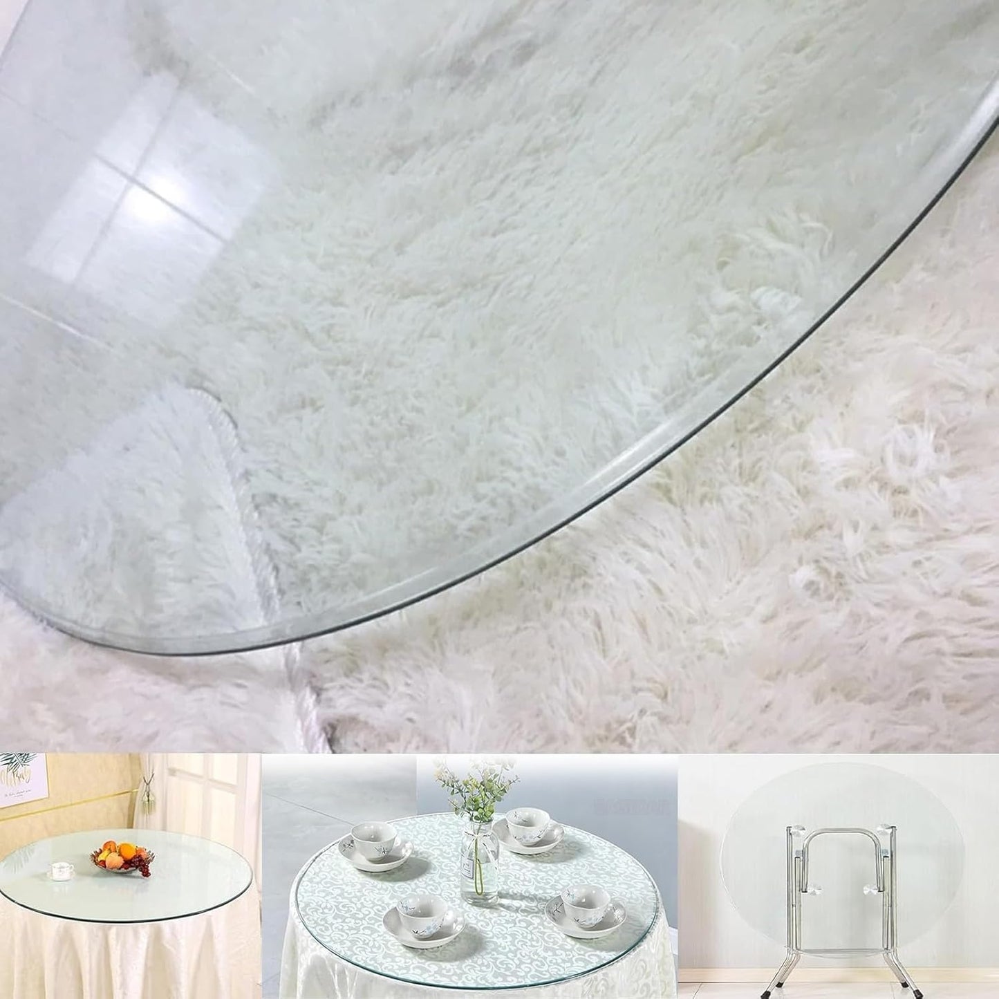 piano del tavolo da pranzo in vetro temperato.pian Round Tempered Glass Table Top | Polished Edge | Transparent Circular Dining Coffee Table Surface | Ideal for Patio Side Tables(68CM(27INCH))