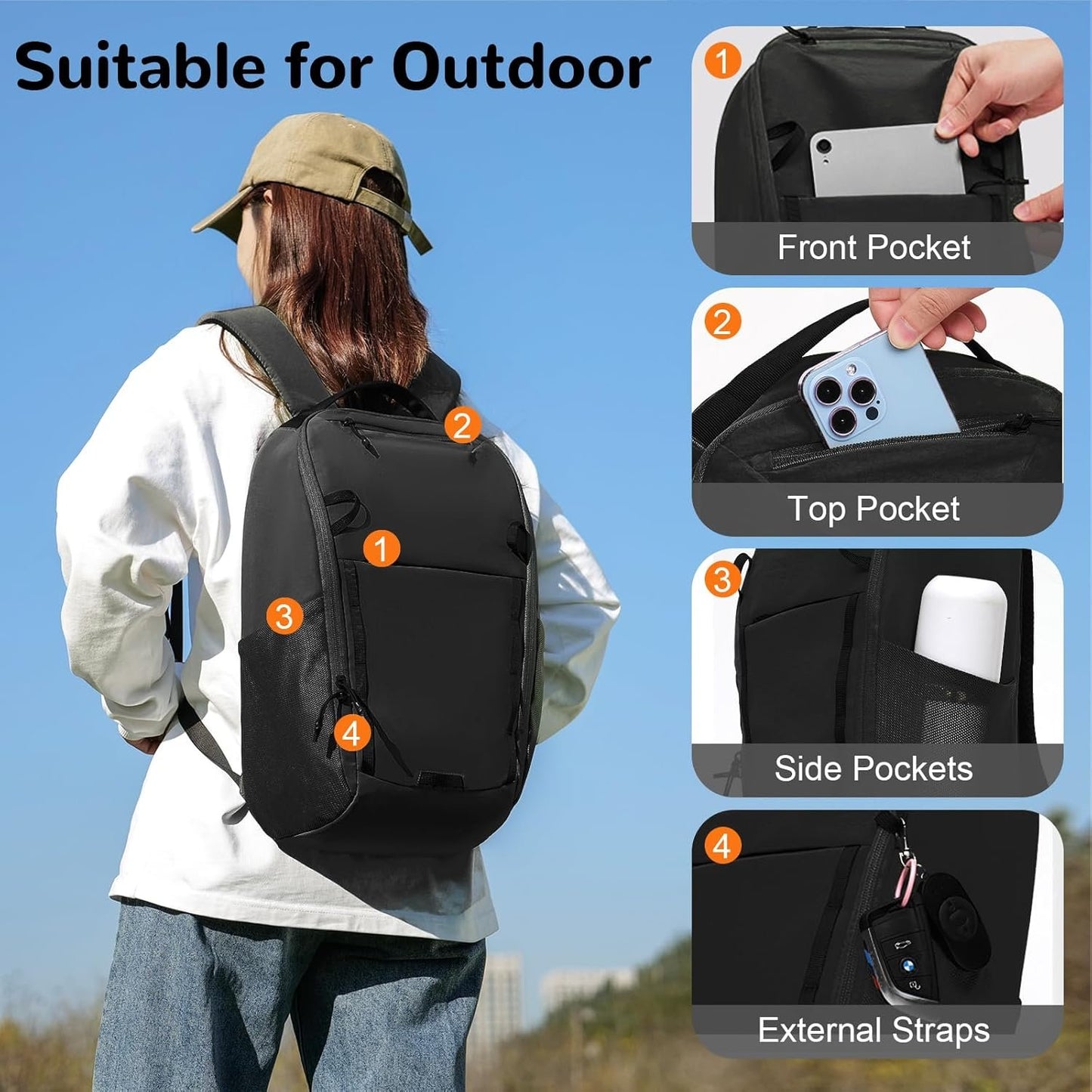 Outplea 17L Small Travel Backpack with Front Opening Men Women, 15" Laptop Backpack for College, Computer Backpacks Carry On