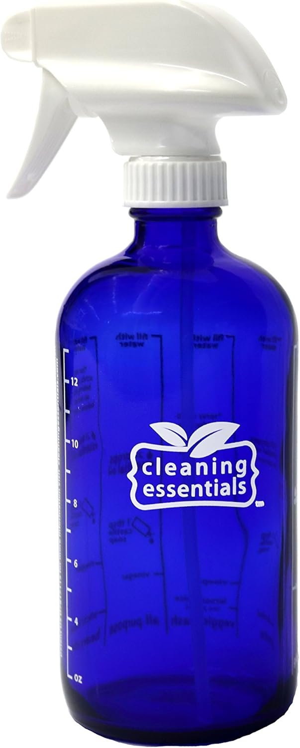 New Recipes 16 oz. Blue Glass Spray Bottle for DIY Cleaning with Essential Oils; 5 Non-Toxic, All-Natural Homemade Cleaning Recipes Printed Right on The Side. Durability Guaranteed. Made in USA.