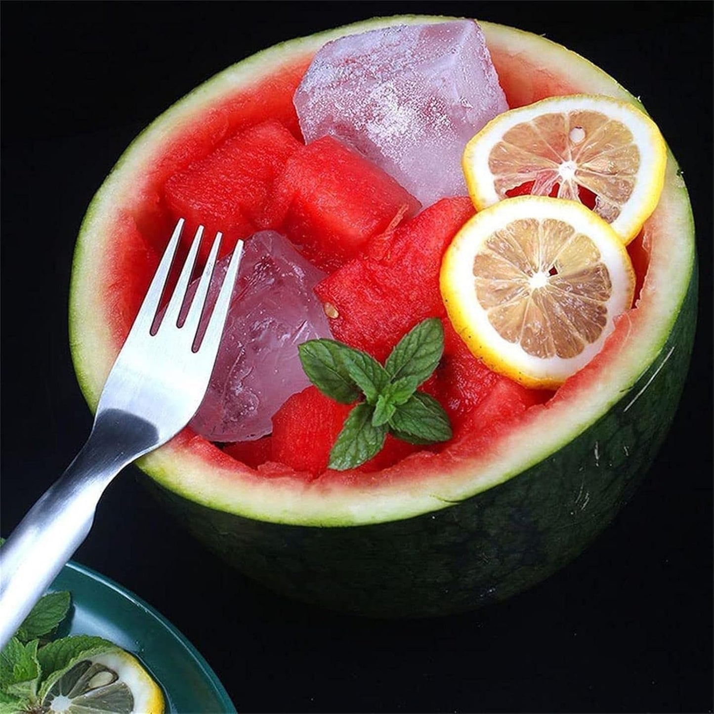 Watermelon Slicer,Watermelon Fork Slicer 2 in 1 Stainless Steel Fruit Cutter Fork Melon Cube Cutting Tool Kitchen Gadget for Fruit Cake Bread Shangjia
