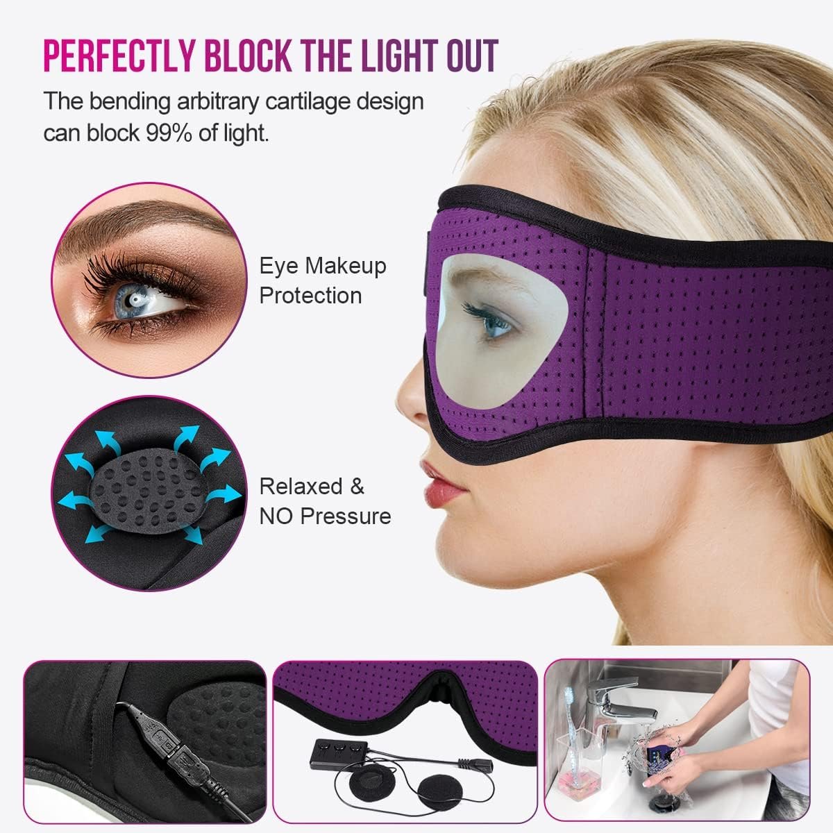 MUSICOZY Sleep Headphones Bluetooth Headband Breathable 3D Sleeping Headphones, Wireless Music Eye Mask Sleep Earbuds for Side Sleepers Women Office Air Travel Cool Tech Gadgets Unique Gifts