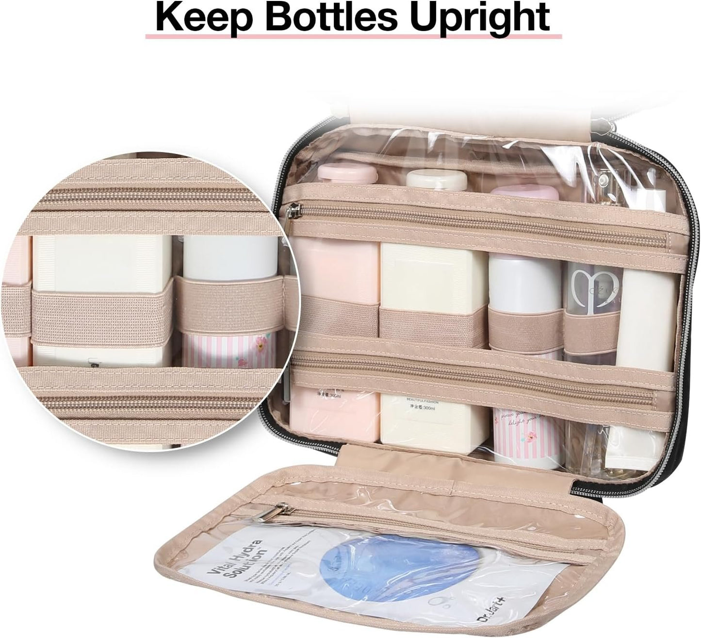 Toiletry Bag, Bagsmart Hanging Travel Makeup Organizer with TSA Approved Transparent, Cosmetic Bag Makeup Bag for Full Sized Toiletries