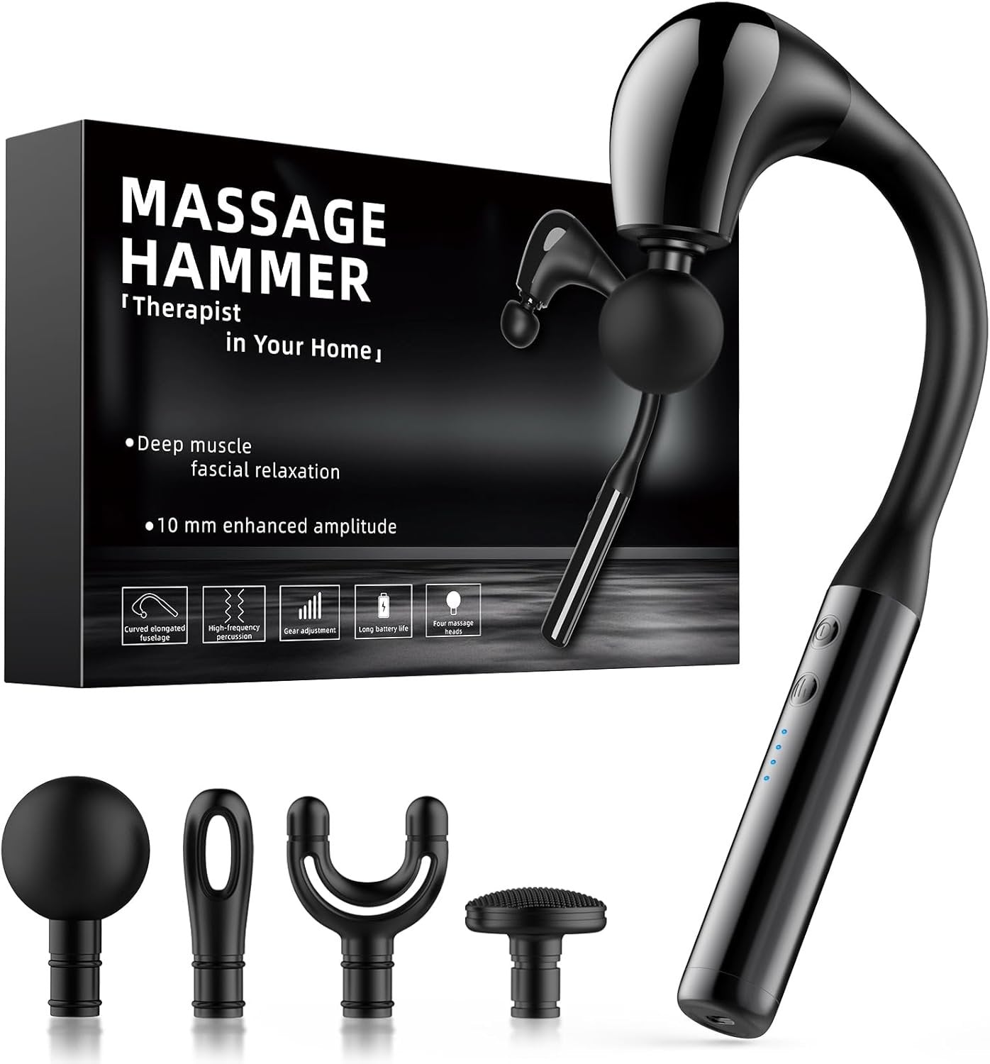 Fronnor Massage Gun with Extension Handle,Back Massager Tool,U-shaped Massage (Matte Black)