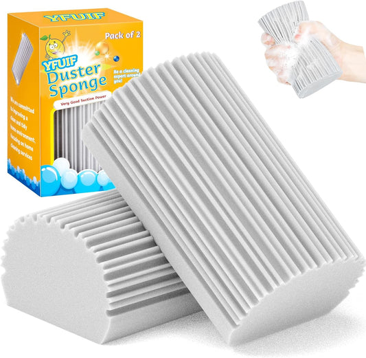 2-Pack Damp Clean Duster Sponge, Magic Cleaning Sponge Baseboard Cleaner Duster Sponge Tool, Dusters for Cleaning Baseboards, Vents, Mirrors, Ceiling Fan & Cobweb, No Dust Flying and Spreading…