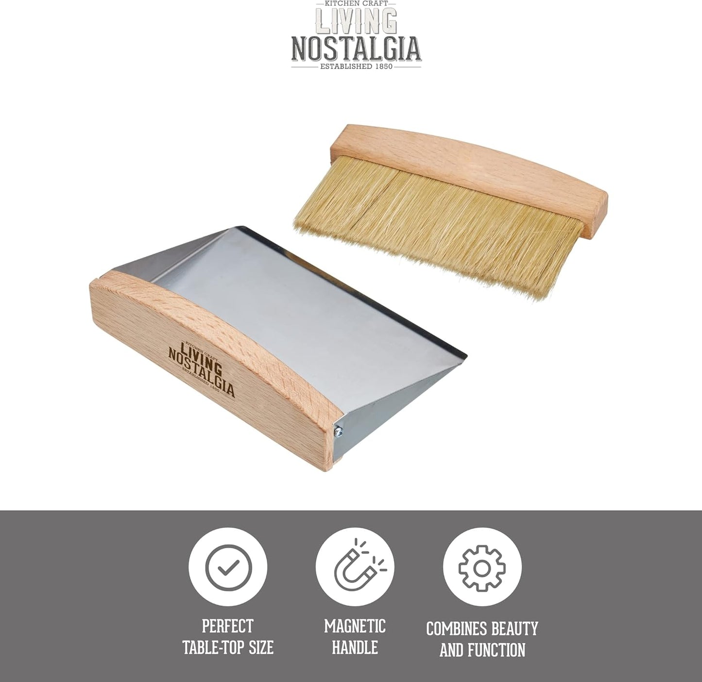 KitchenCraft Living Nostalgia Dustpan and Brush Set Table Top, 16 x 11 x 14 cm