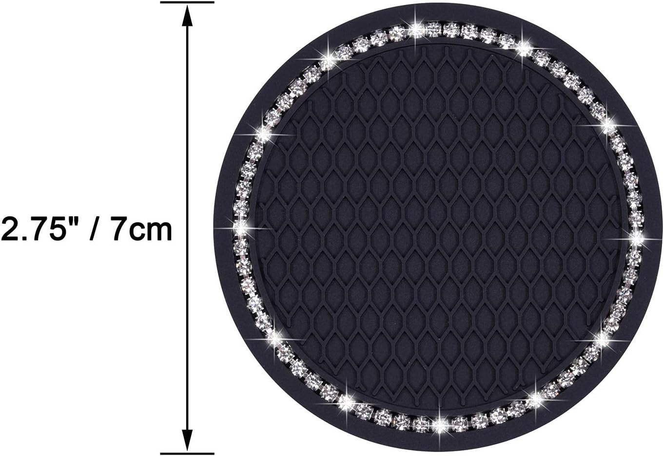 Bling Car Coasters, Wisdompro 4 Pack PVC Car Cup Holder Insert Coaster - Anti Slip Universal Vehicle Interior Accessories Crystal Glitter Cup Mats for Women and Men(2.75" Diameter, Black)
