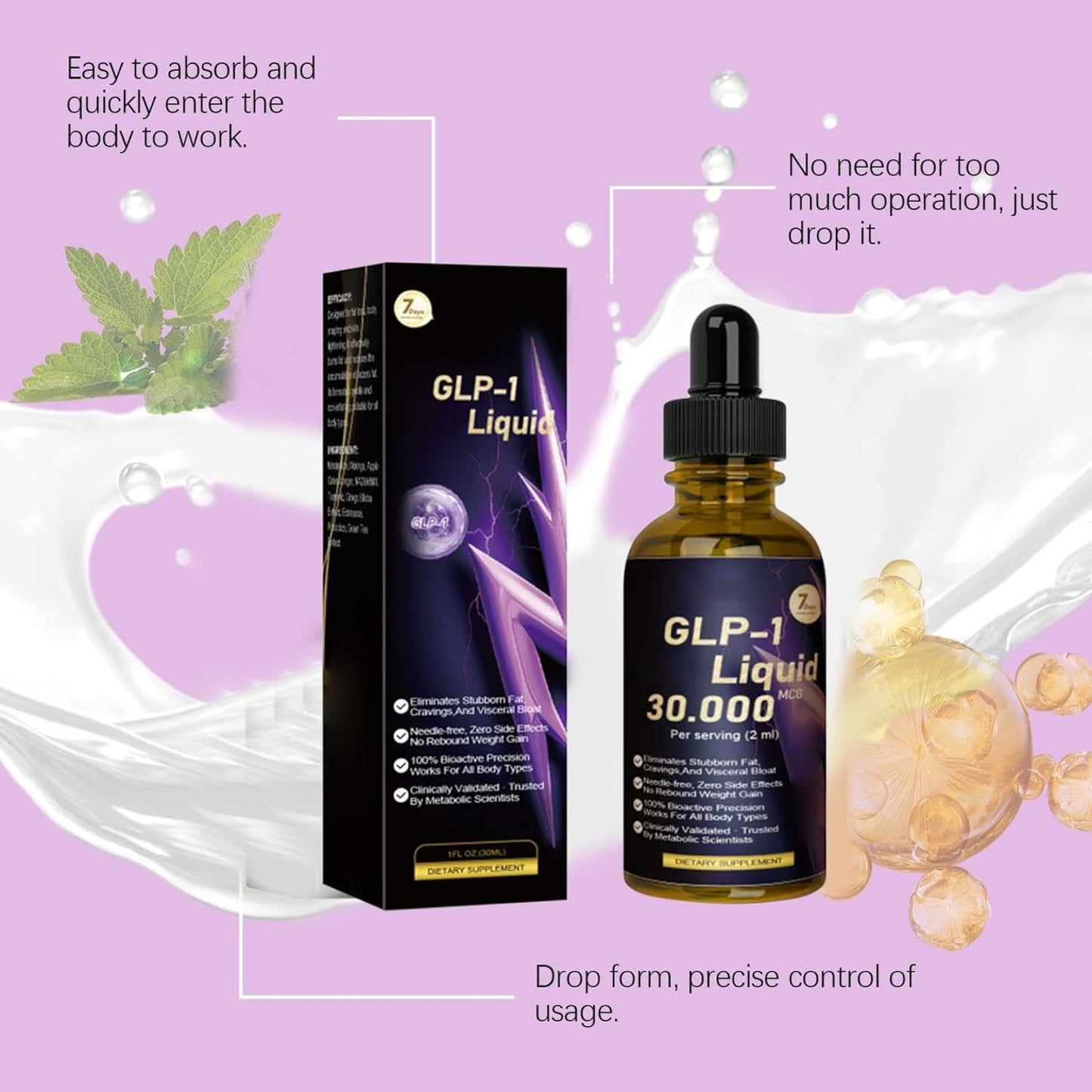 GLP-1 Liquid Drops Advanced Supplement Liquid,Natural Advanced Liquids Drops Body Care Liquid Drop Maximum Strength Overall Wellness Drops Firming Skin Liquids Relief Relaxation Daily Energy Drop (2)