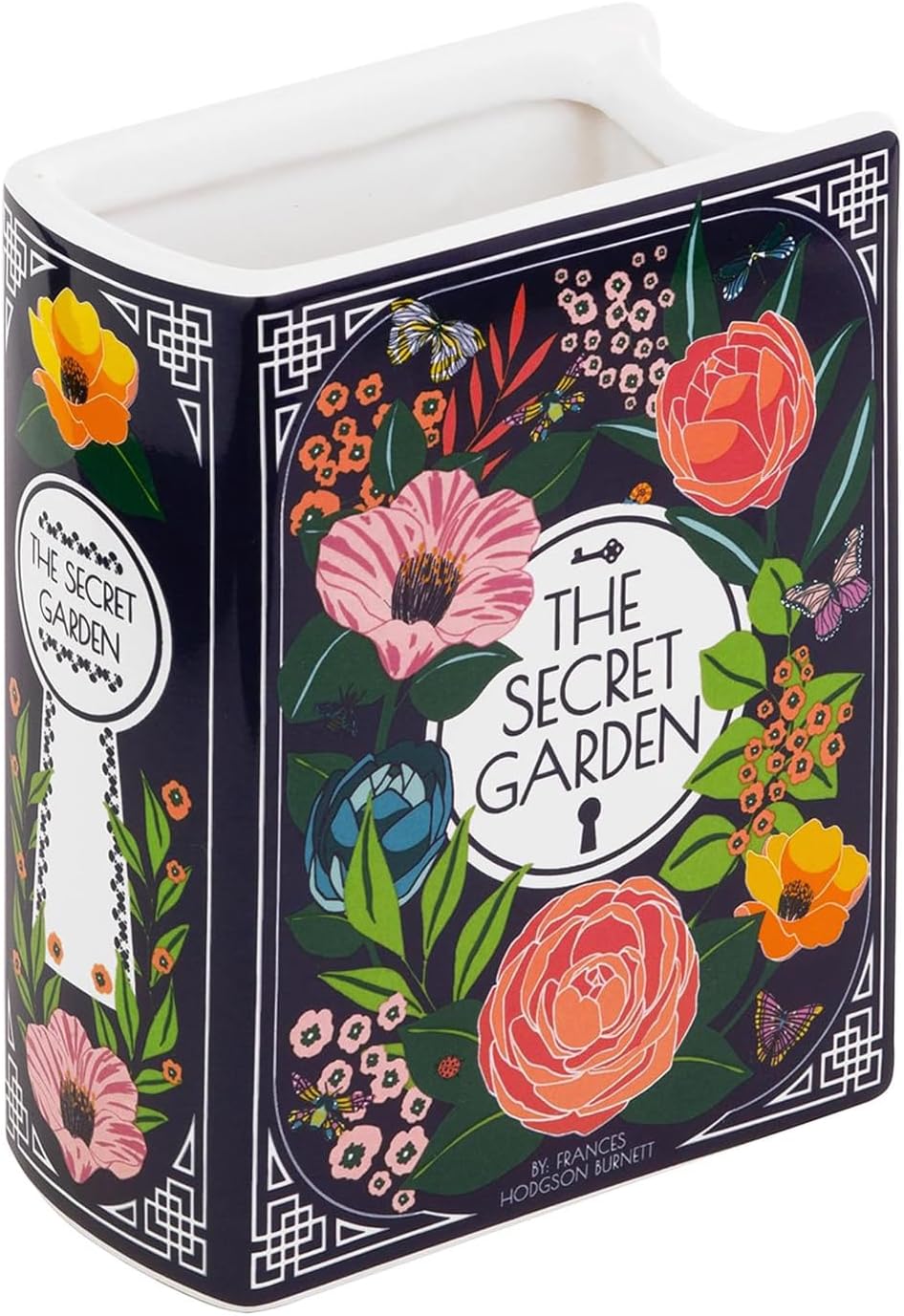 Book-Shaped Decorative Vase, Ceramic Vases for Home Decor, Cute Bookshelf Decor, Unique Vase for Book Lovers (Small - Secret Garden)
